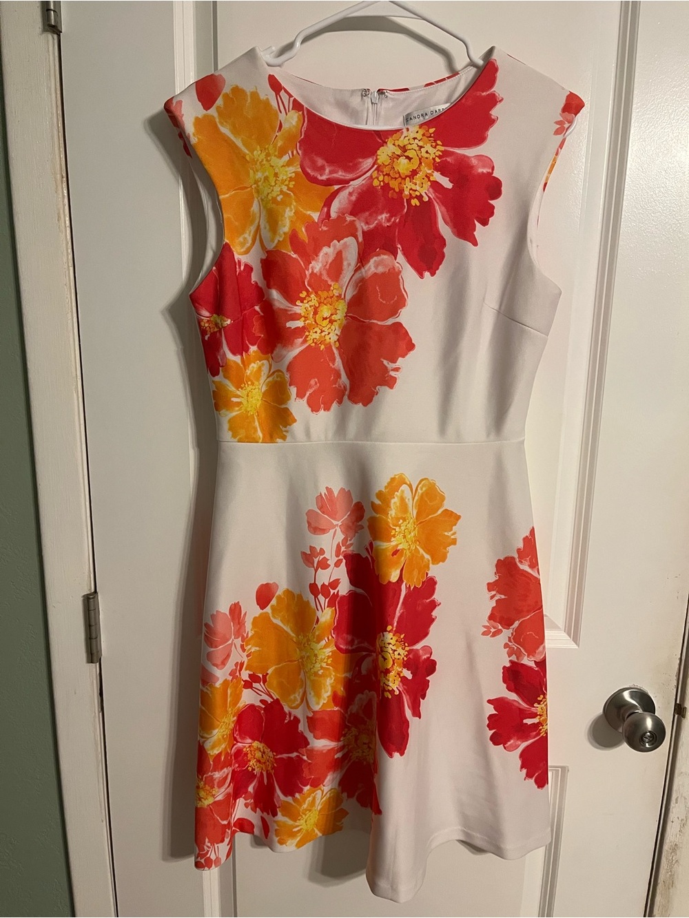 Sandra Darren White Mini Dress with Red & Yellow Floral Print